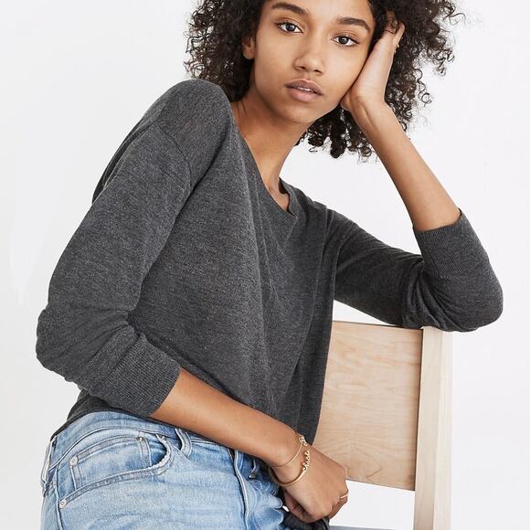 Madewell Lightweight Grey Knit Drop Sleeve Tie-Front Sweater - Picture 5 of 9